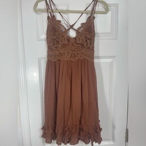 Listicle Brown Lace Mini Dress